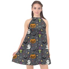 Halloween Pattern Bat Halter Neckline Chiffon Dress  by Bangk1t