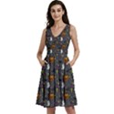 Halloween Pattern Bat Sleeveless V-Neck Skater Dress with Pockets View1