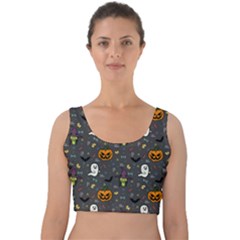 Halloween Pattern Bat Velvet Crop Top by Bangk1t