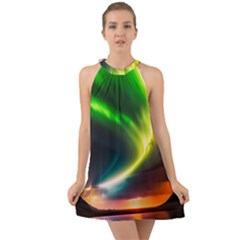 Lake Storm Neon Nature Halter Tie Back Chiffon Dress by Bangk1t