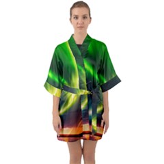 Lake Storm Neon Nature Half Sleeve Satin Kimono  by Bangk1t