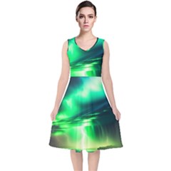 Lake Storm Neon V-neck Midi Sleeveless Dress  by Bangk1t