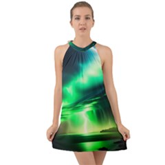 Lake Storm Neon Halter Tie Back Chiffon Dress by Bangk1t