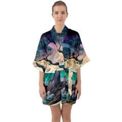 Tree Wave Ocean Half Sleeve Satin Kimono  by Bangk1t