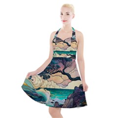 Tree Wave Ocean Halter Party Swing Dress  by Bangk1t