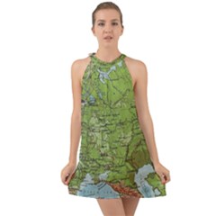 Map Earth World Russia Europe Halter Tie Back Chiffon Dress by Bangk1t