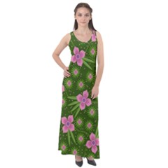 Pink Flower Background Pattern Sleeveless Velour Maxi Dress by Ravend