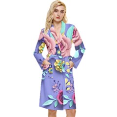 3d Flowers Pattern Flora Background Long Sleeve Velvet Robe by Bedest