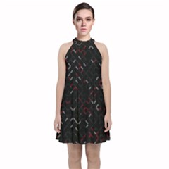 Abstract Dark Pattern Minimal Velvet Halter Neckline Dress  by Bedest