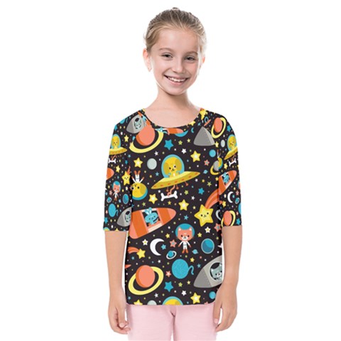 Space Pattern Kids  Quarter Sleeve Raglan T-shirt by Bedest