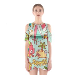 Summer Up Cute Doodle Shoulder Cutout One Piece Dress by Bedest