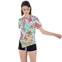 Summer Up Cute Doodle Asymmetrical Short Sleeve Sports T-shirt by Bedest