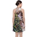 Japanese Painting Flower Peacock Velvet Halter Neckline Dress  View2