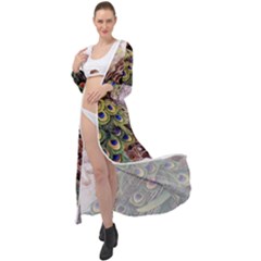 Japanese Painting Flower Peacock Maxi Chiffon Beach Wrap by Bedest