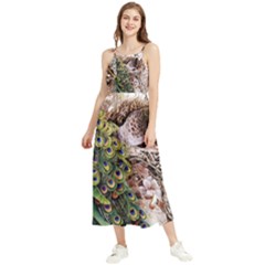 Japanese Painting Flower Peacock Boho Sleeveless Summer Dress by Bedest