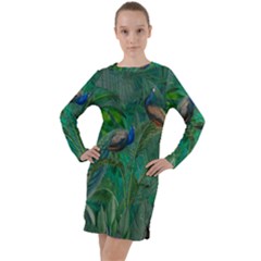 Peacock Paradise Jungle Long Sleeve Hoodie Dress by Bedest