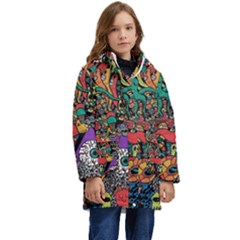 Cute Cartoon Doodle Kids  Hooded Longline Puffer Jacket by Bedest