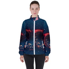 Fluid Swirl Spiral Twist Liquid Abstract Pattern Women s High Neck Windbreaker by Ravend