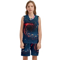 Fluid Swirl Spiral Twist Liquid Abstract Pattern Kids  Basketball Mesh Set