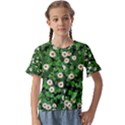 Daisies Clovers Lawn Digital Drawing Background Kids  Cuff Sleeve Scrunch Bottom T-Shirt View1