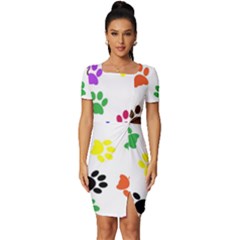 Pawprints-paw-prints-paw-animal Fitted Knot Split End Bodycon Dress by Ravend