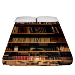 Books On Bookshelf Assorted Color Book Lot In Bookcase Library Fitted Sheet (king Size) by Ravend