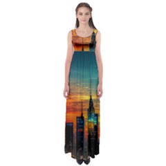 New York City Skyline Usa Empire Waist Maxi Dress by Ndabl3x