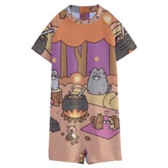 Pusheen Cute Fall The Cat Kids  Boyleg Half Suit Swimwear by Ndabl3x