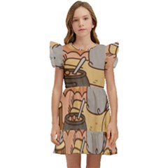 Pusheen Cute Fall The Cat Kids  Winged Sleeve Dress by Ndabl3x