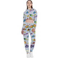 Fish Ocean Sea Water Diving Blue Cropped Zip Up Lounge Set by Ndabl3x