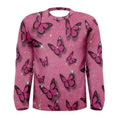 Pink Glitter Butterfly Men s Long Sleeve T-shirt by Ndabl3x