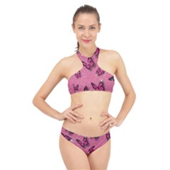 Pink Glitter Butterfly High Neck Bikini Set by Ndabl3x