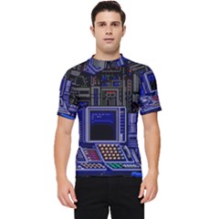 Blue Computer Monitor With Chair Game Digital Art Men s Short Sleeve Rash Guard by Bedest