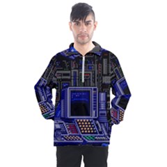 Blue Computer Monitor With Chair Game Digital Art Men s Half Zip Pullover by Bedest