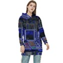 Blue Computer Monitor With Chair Game Digital Art Women s Long Oversized Pullover Hoodie View1