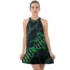 Green And Black Abstract Digital Art Halter Tie Back Chiffon Dress by Bedest