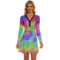 Watercolor-batik Long Sleeve Deep V Mini Dress  by nateshop