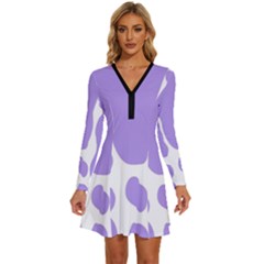 Cow Print, Aesthetic,violelilac, Animal, Purple, Simple Long Sleeve Deep V Mini Dress  by nateshop