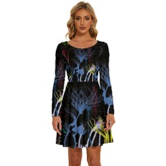 Art Design Graphic Neon Tree Artwork Long Sleeve Wide Neck Velvet Dress by Bedest