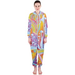 Multicolored Optical Illusion Painting Psychedelic Digital Art Hooded Jumpsuit (ladies) by Bedest