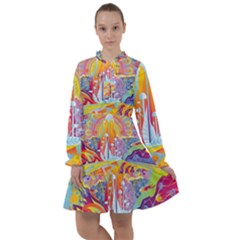 Multicolored Optical Illusion Painting Psychedelic Digital Art All Frills Chiffon Dress by Bedest