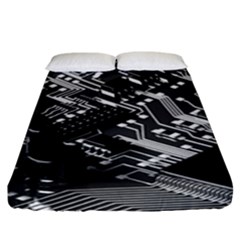 Black And Gray Circuit Board Computer Microchip Digital Art Fitted Sheet (king Size) by Bedest