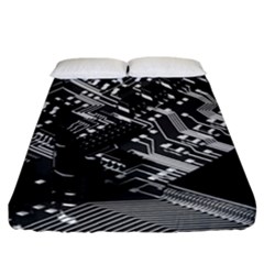 Black And Gray Circuit Board Computer Microchip Digital Art Fitted Sheet (california King Size) by Bedest