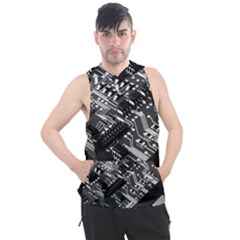 Black And Gray Circuit Board Computer Microchip Digital Art Men s Sleeveless Hoodie by Bedest