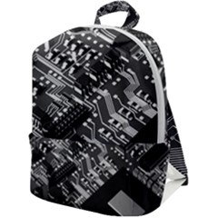 Black And Gray Circuit Board Computer Microchip Digital Art Zip Up Backpack by Bedest