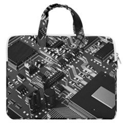 Black And Gray Circuit Board Computer Microchip Digital Art Macbook Pro 16  Double Pocket Laptop Bag  by Bedest