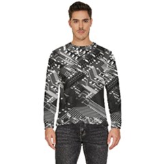 Black And Gray Circuit Board Computer Microchip Digital Art Men s Fleece Sweatshirt by Bedest