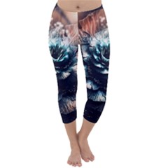 Blue And Brown Flower 3d Abstract Fractal Capri Winter Leggings  by Bedest