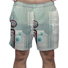 Green Red And White Line Digital Abstract Art Men s Shorts by Bedest