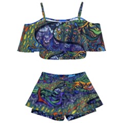 Multicolored Abstract Painting Artwork Psychedelic Colorful Kids  Off Shoulder Skirt Bikini by Bedest